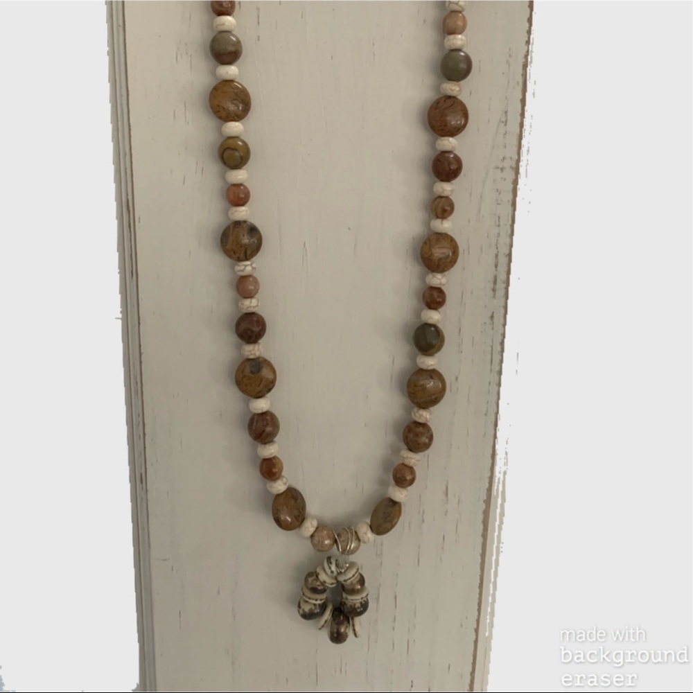 Bone beaded pendant necklace